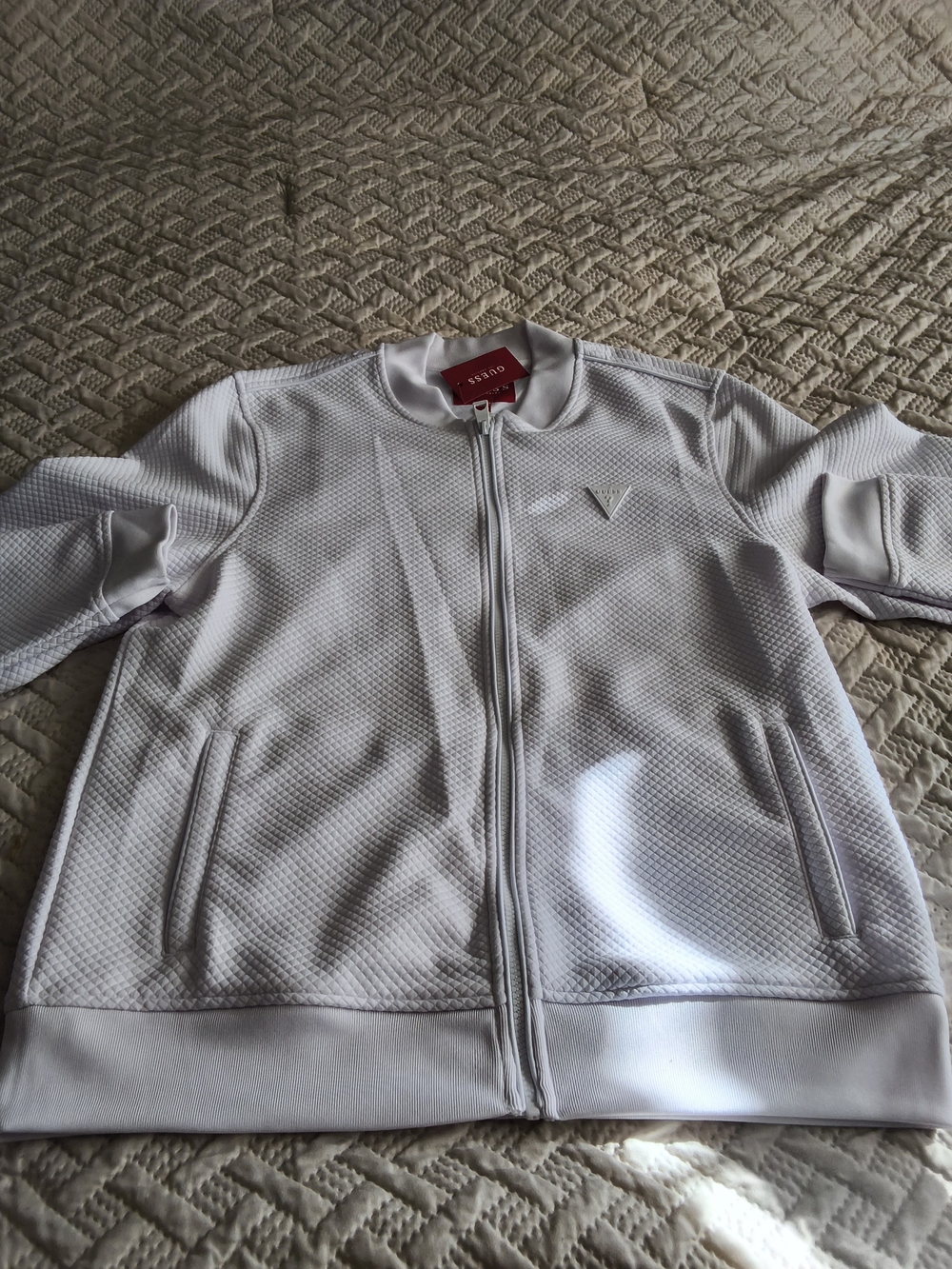 Guess White Quilted Lightweight Zip-Front Jacket